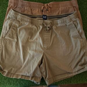 Gap Twill XXl Shorts 2XL 40-42 Tan Brown Pull On Drawstring Mens Lot Of 2